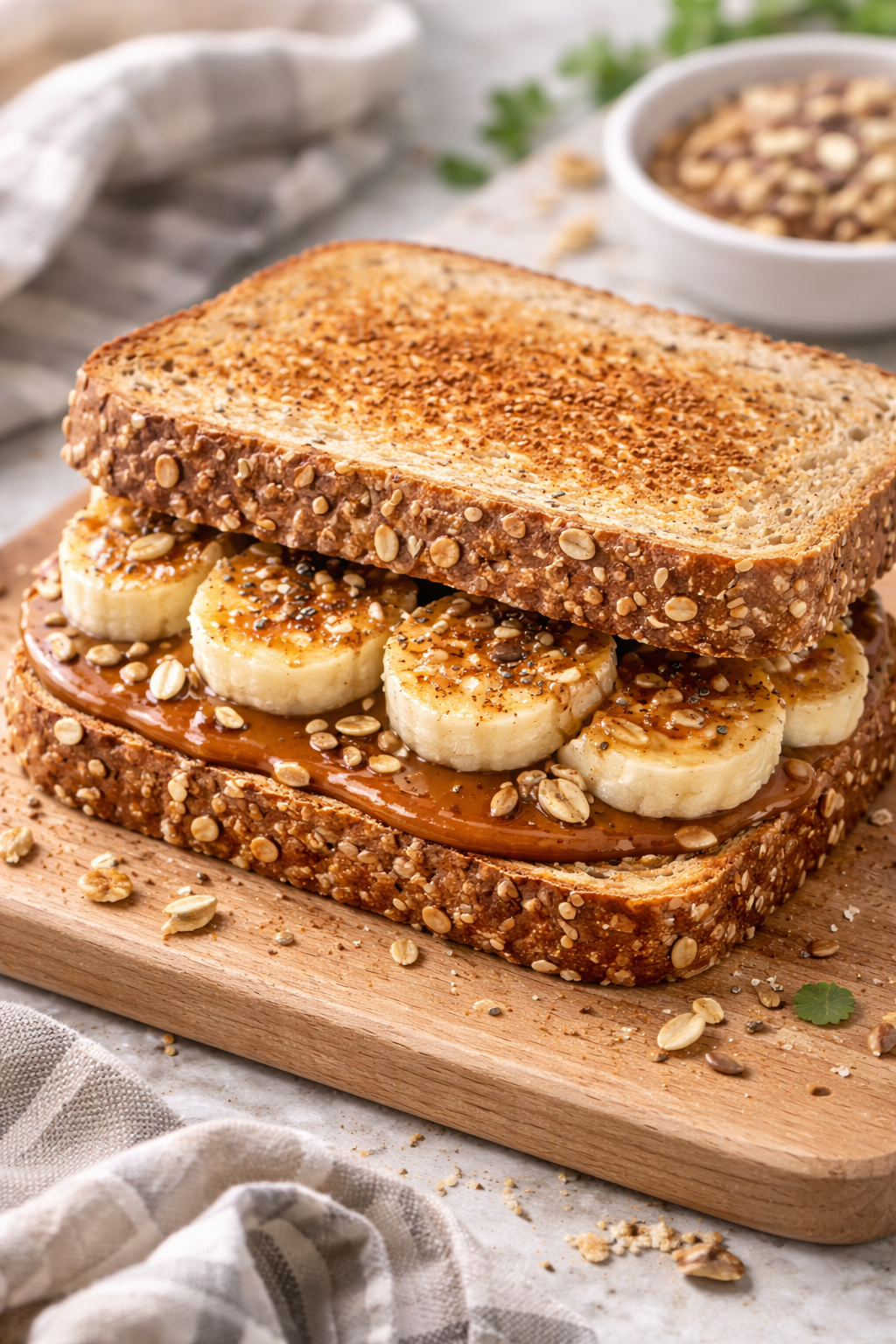 Sándwich integral con cajeta y fruta
